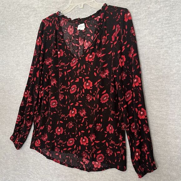 Velvet Graham Spencer Floral Top Womens XS Red Whimsigoth Witchy Romantic Blouse - Picture 2 of 12